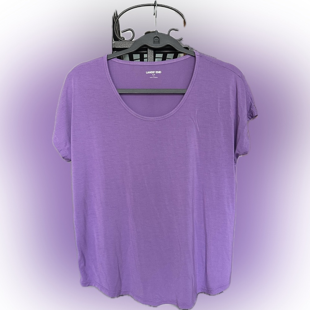 Lavender U-Neck Tee in Featherweight Jersey Short Sleeve Lands’ End Petite Small